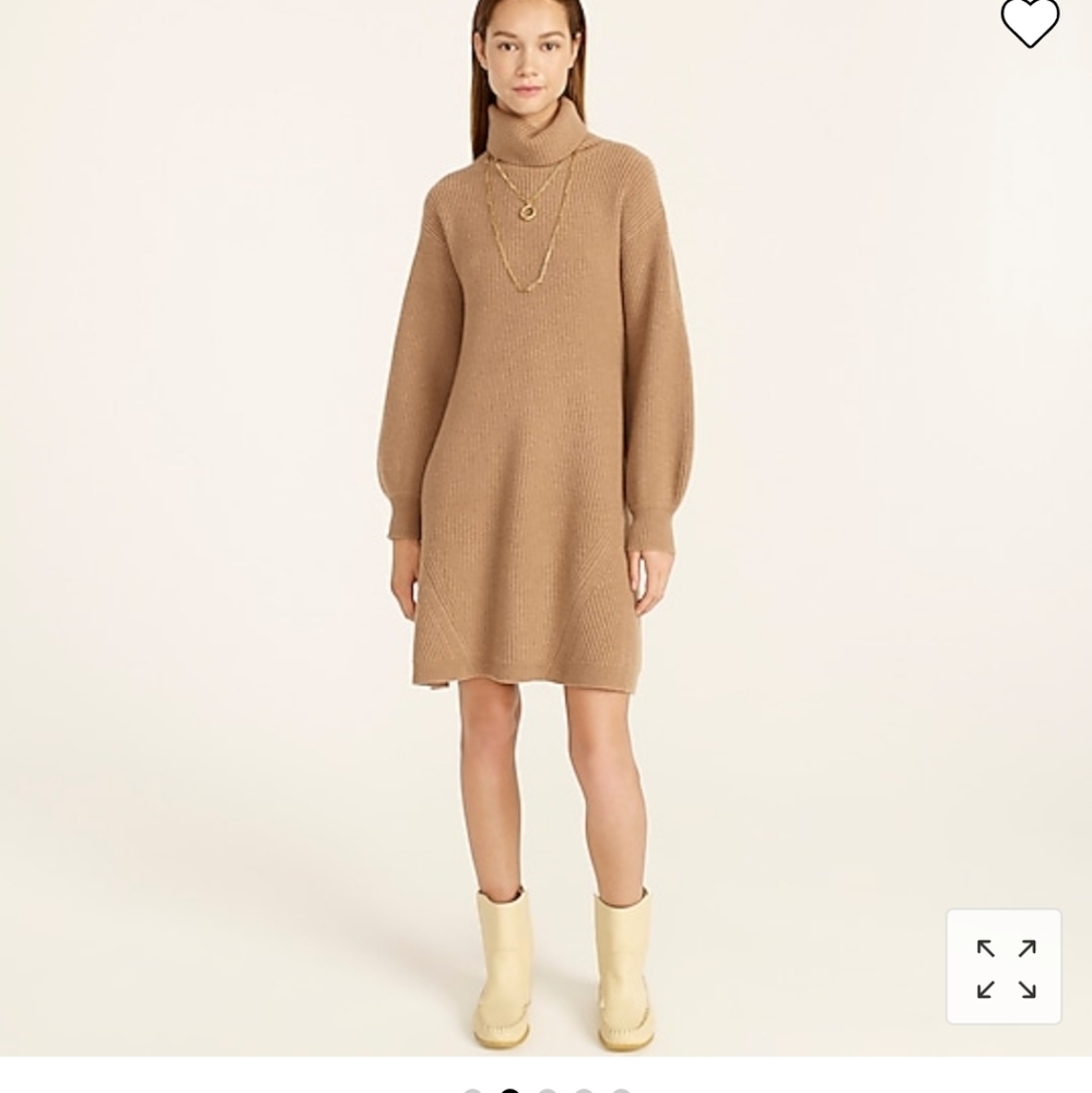 J. Crew Sz Large Camel Wool And Recycled-cashmere Turtleneck Sweater-dress